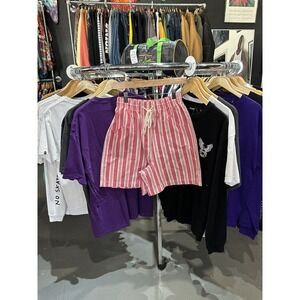 Vintage 90s Simply Basic Pink White Striped Mom Elastic Waist Shorts Size Small